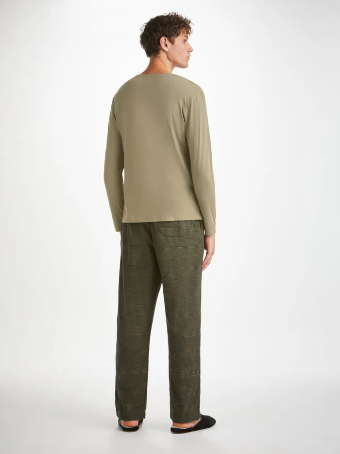 Men Long Sleeve TShirt Basel Micro Modal Stretch Khaki Derek Rose Long Sleeve TShirts