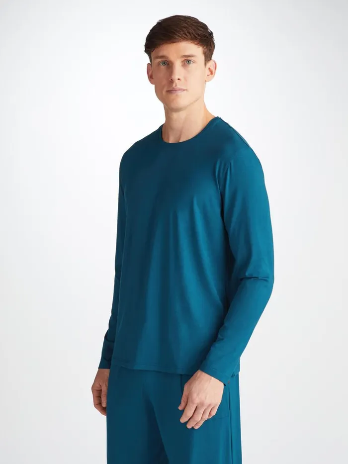 Men Long Sleeve TShirt Basel Micro Modal Stretch Poseidon Blue Derek Rose Short Sleeve TShirts