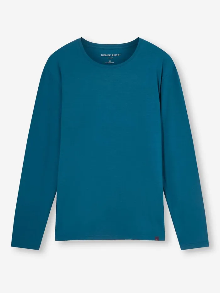 Men Long Sleeve TShirt Basel Micro Modal Stretch Poseidon Blue Derek Rose Short Sleeve TShirts