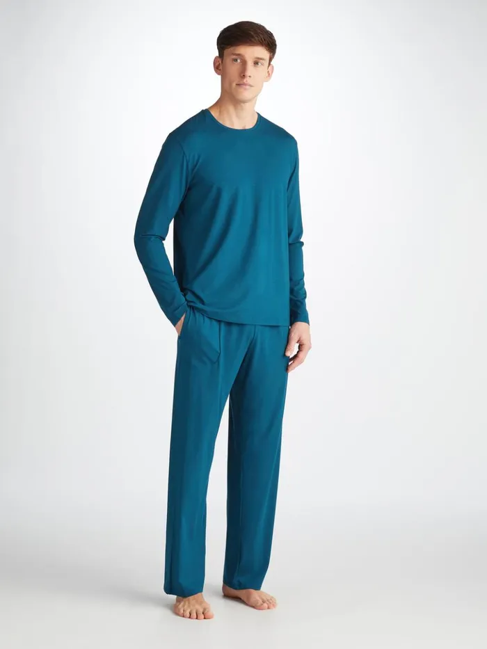 Men Long Sleeve TShirt Basel Micro Modal Stretch Poseidon Blue Derek Rose Short Sleeve TShirts