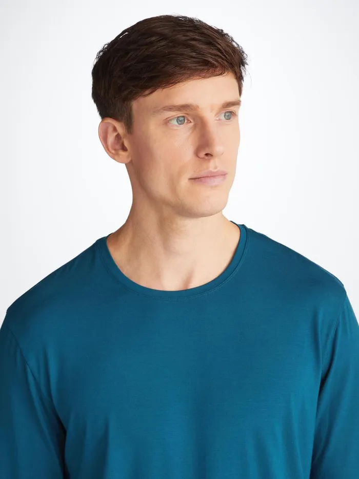 Men Long Sleeve TShirt Basel Micro Modal Stretch Poseidon Blue Derek Rose Short Sleeve TShirts