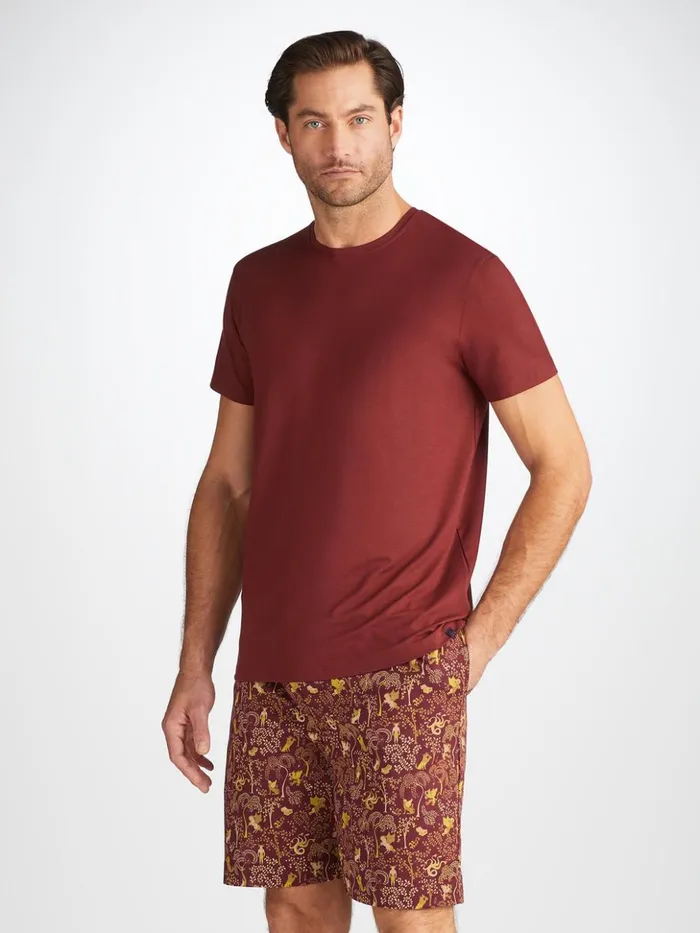 Men Lounge Shorts Ledbury 74 Cotton Batiste Burgundy Derek Rose Lounge Shorts
