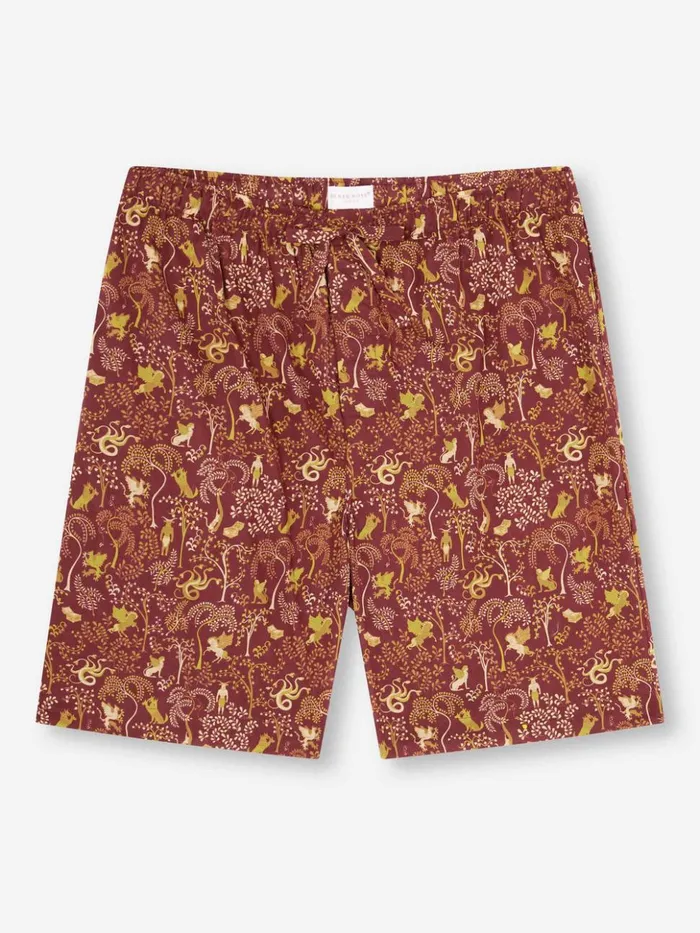 Men Lounge Shorts Ledbury 74 Cotton Batiste Burgundy Derek Rose Lounge Shorts
