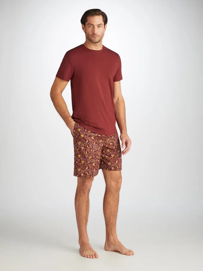Men Lounge Shorts Ledbury 74 Cotton Batiste Burgundy Derek Rose Lounge Shorts
