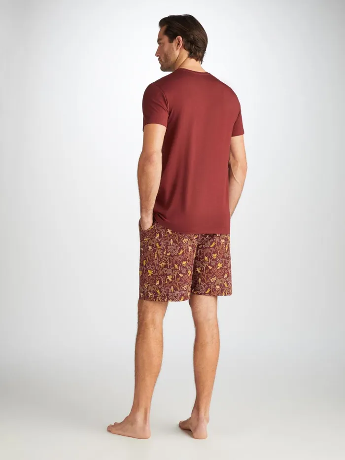 Men Lounge Shorts Ledbury 74 Cotton Batiste Burgundy Derek Rose Lounge Shorts