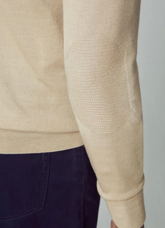 Men Merino Wool VNeck Jumper Taupe Beige Hackett London Knitwear