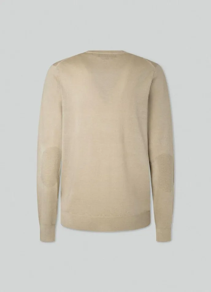 Men Merino Wool VNeck Jumper Taupe Beige Hackett London Knitwear