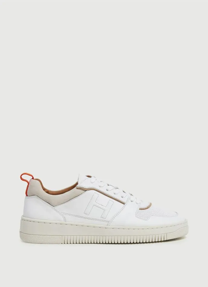 Men Microperforated Leather Trainers White Hackett London Trainers