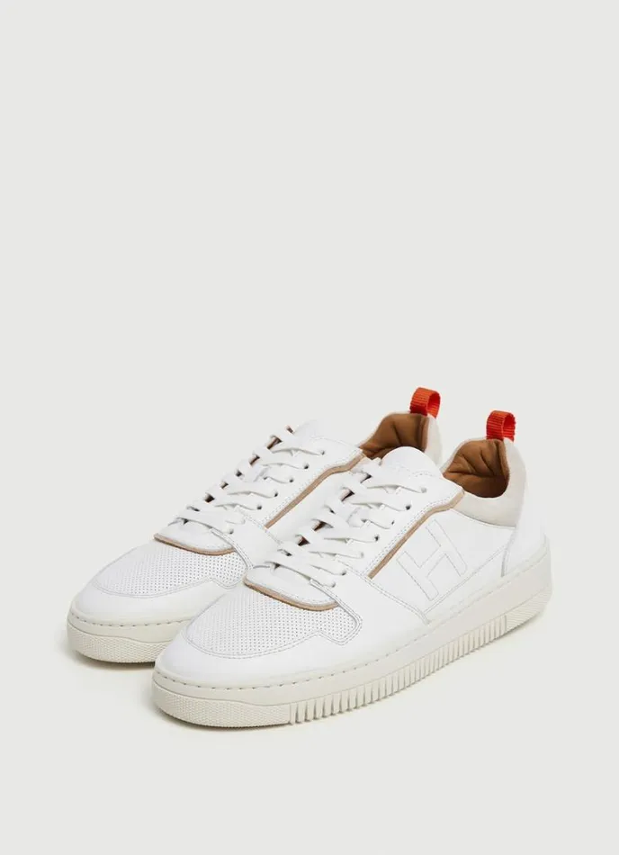 Men Microperforated Leather Trainers White Hackett London Trainers