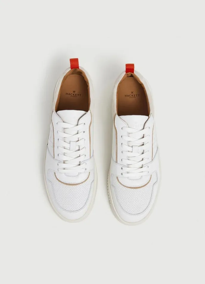 Men Microperforated Leather Trainers White Hackett London Trainers