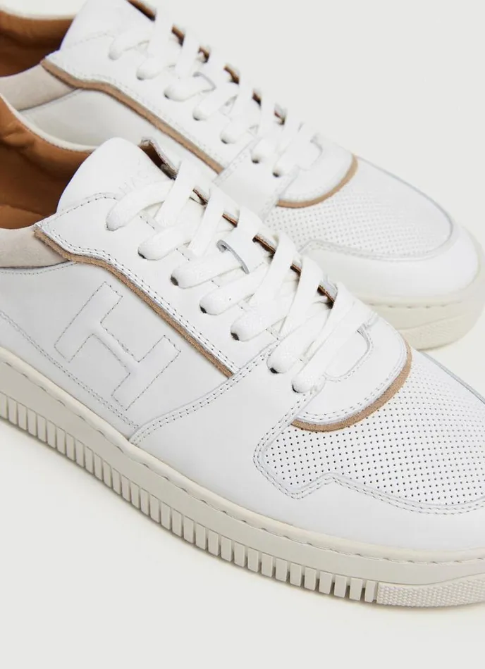 Men Microperforated Leather Trainers White Hackett London Trainers