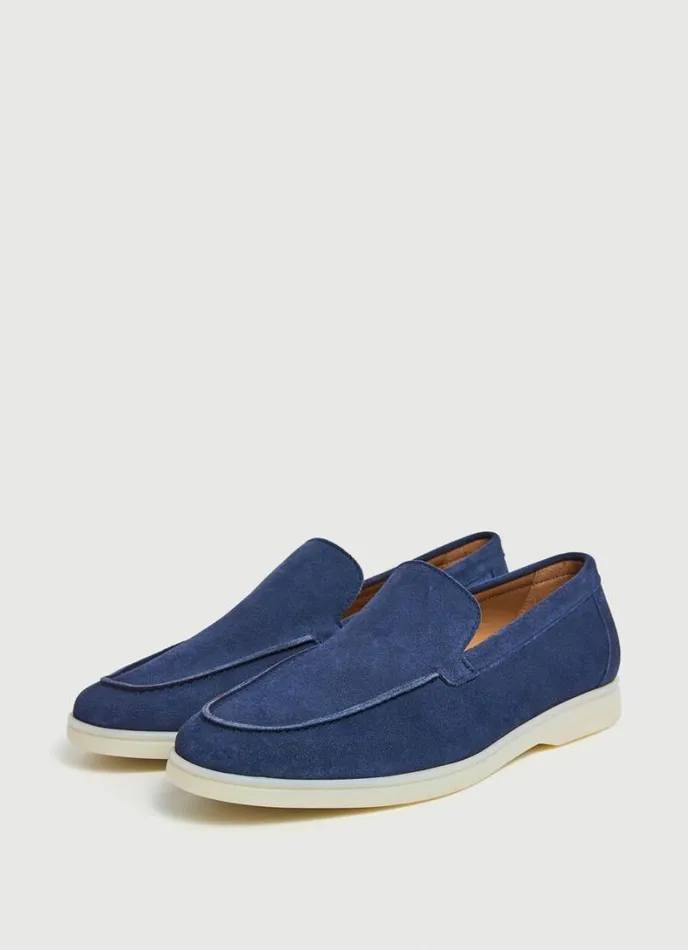 Men Minimalist Suede Moccasins Navy Hackett London Casual Shoes