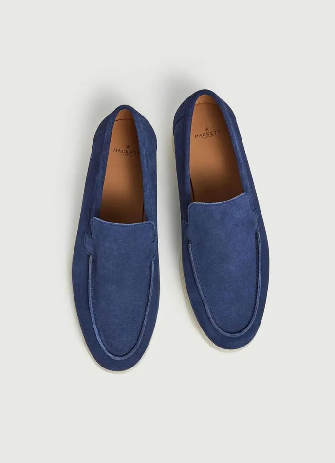 Men Minimalist Suede Moccasins Navy Hackett London Casual Shoes