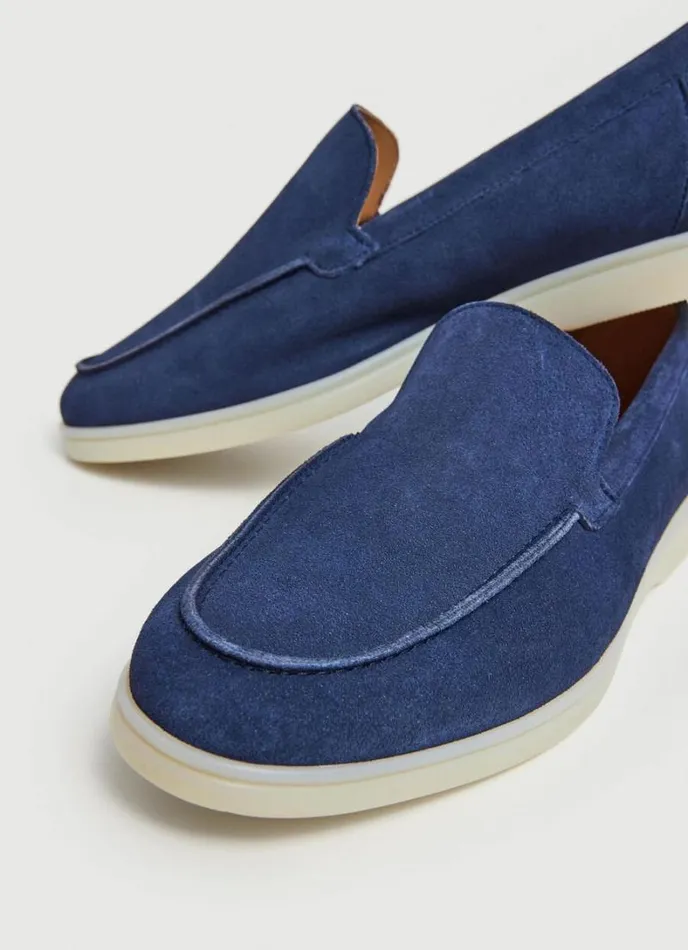 Men Minimalist Suede Moccasins Navy Hackett London Casual Shoes