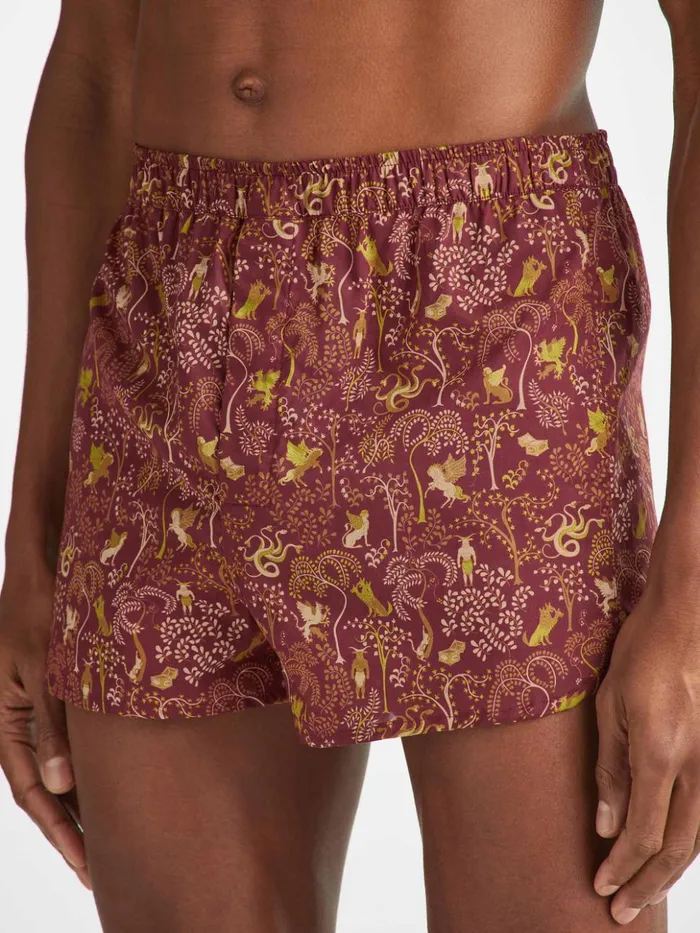 Men Modern Fit Boxers Ledbury 74 Cotton Batiste Burgundy Derek Rose Modern Fit Boxer Shorts