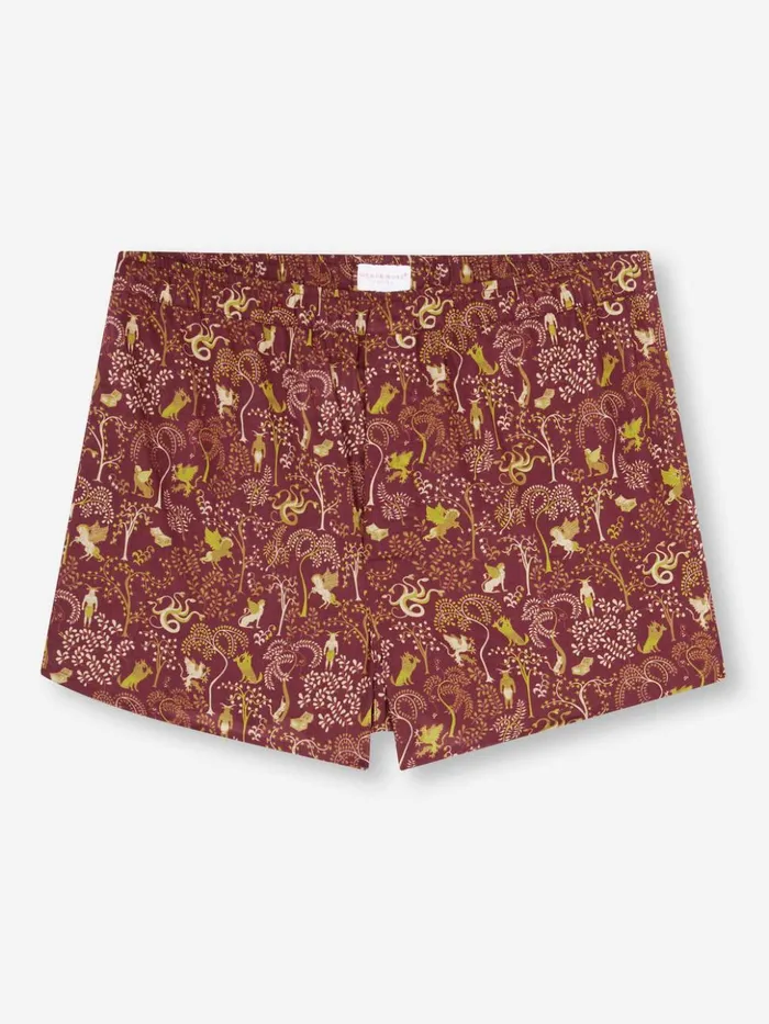 Men Modern Fit Boxers Ledbury 74 Cotton Batiste Burgundy Derek Rose Modern Fit Boxer Shorts