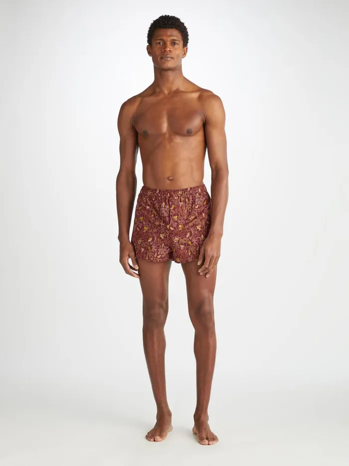 Men Modern Fit Boxers Ledbury 74 Cotton Batiste Burgundy Derek Rose Modern Fit Boxer Shorts