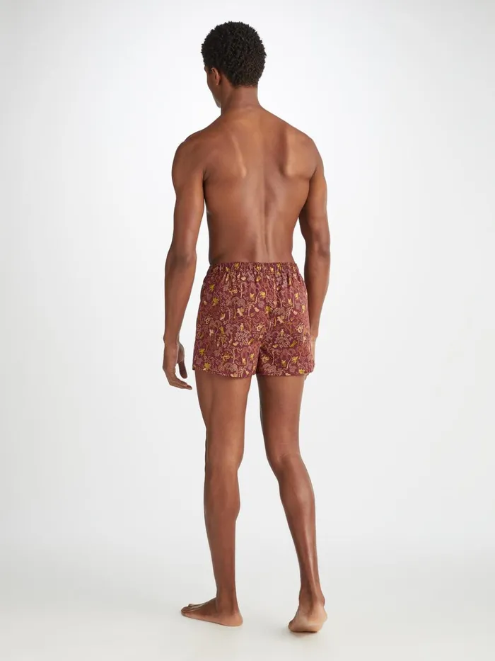 Men Modern Fit Boxers Ledbury 74 Cotton Batiste Burgundy Derek Rose Modern Fit Boxer Shorts