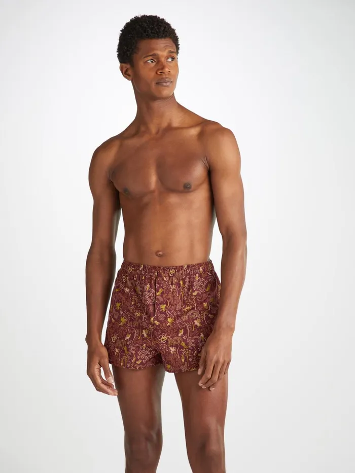Men Modern Fit Boxers Ledbury 74 Cotton Batiste Burgundy Derek Rose Modern Fit Boxer Shorts