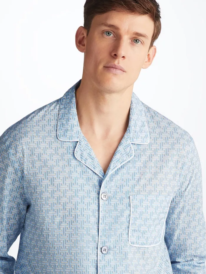Men Modern Fit Pajamas Ledbury 72 Cotton Batiste Blue Derek Rose Cotton Pajamas