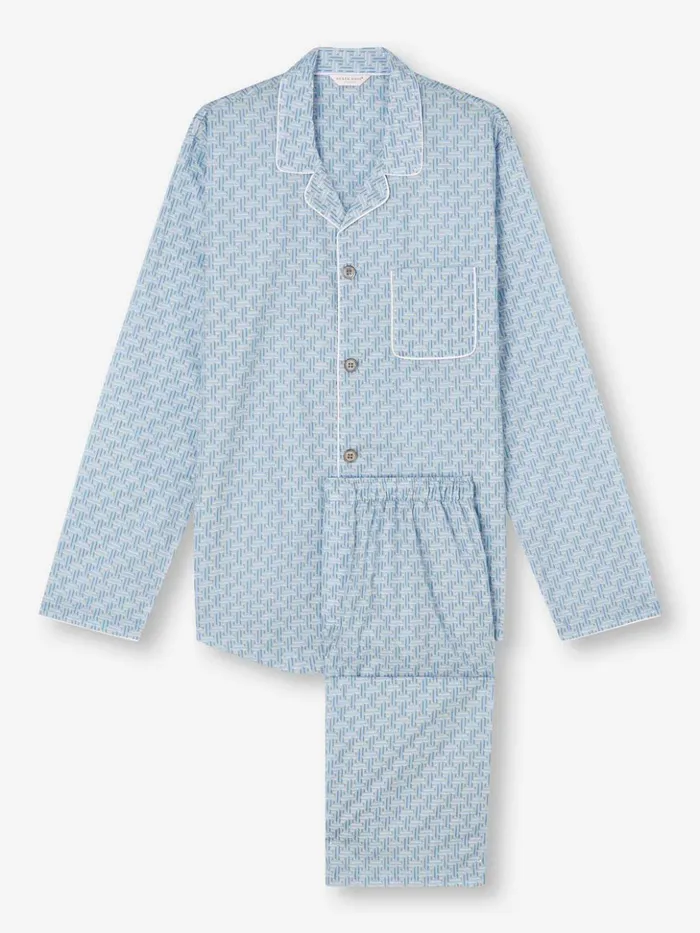 Men Modern Fit Pajamas Ledbury 72 Cotton Batiste Blue Derek Rose Cotton Pajamas