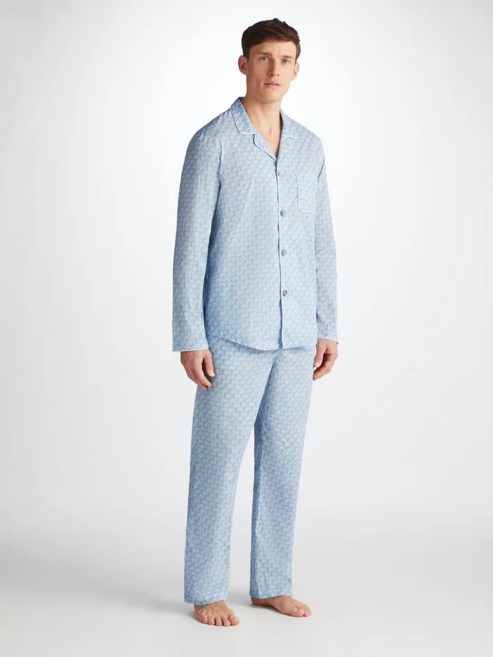 Men Modern Fit Pajamas Ledbury 72 Cotton Batiste Blue Derek Rose Cotton Pajamas