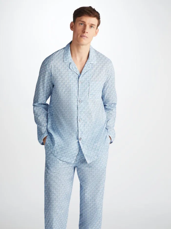 Men Modern Fit Pajamas Ledbury 72 Cotton Batiste Blue Derek Rose Cotton Pajamas
