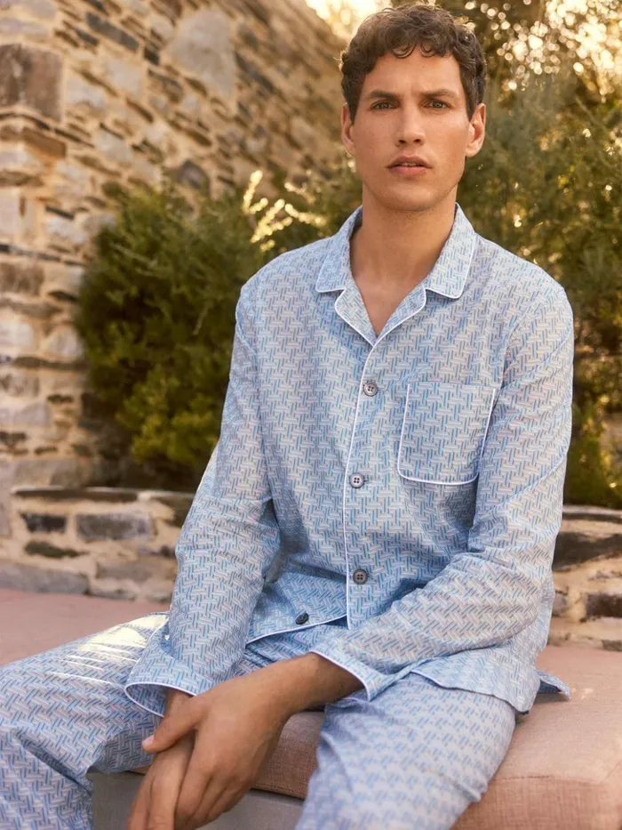 Men Modern Fit Pajamas Ledbury 72 Cotton Batiste Blue Derek Rose Cotton Pajamas