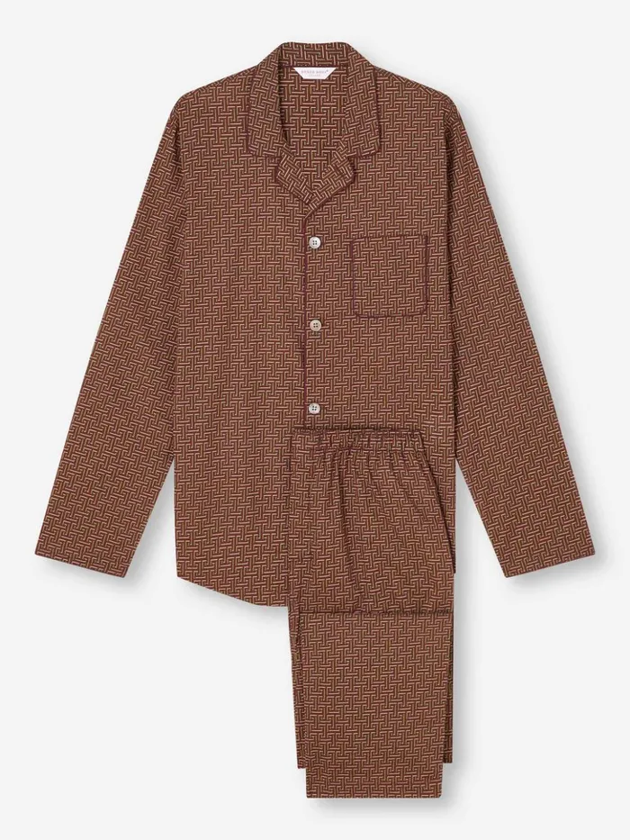 Men Modern Fit Pajamas Ledbury 72 Cotton Batiste Burgundy Derek Rose Cotton Pajamas