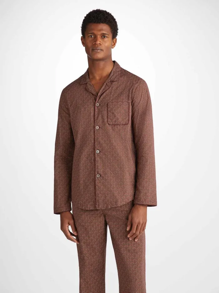 Men Modern Fit Pajamas Ledbury 72 Cotton Batiste Burgundy Derek Rose Cotton Pajamas