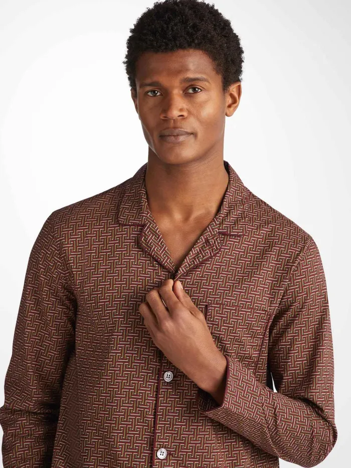 Men Modern Fit Pajamas Ledbury 72 Cotton Batiste Burgundy Derek Rose Cotton Pajamas