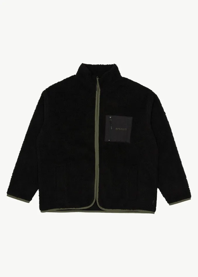 Men Outerwear Afends AFENDS Mens Arctic 8211 Fleece Zip Up Jacket 8211 Black