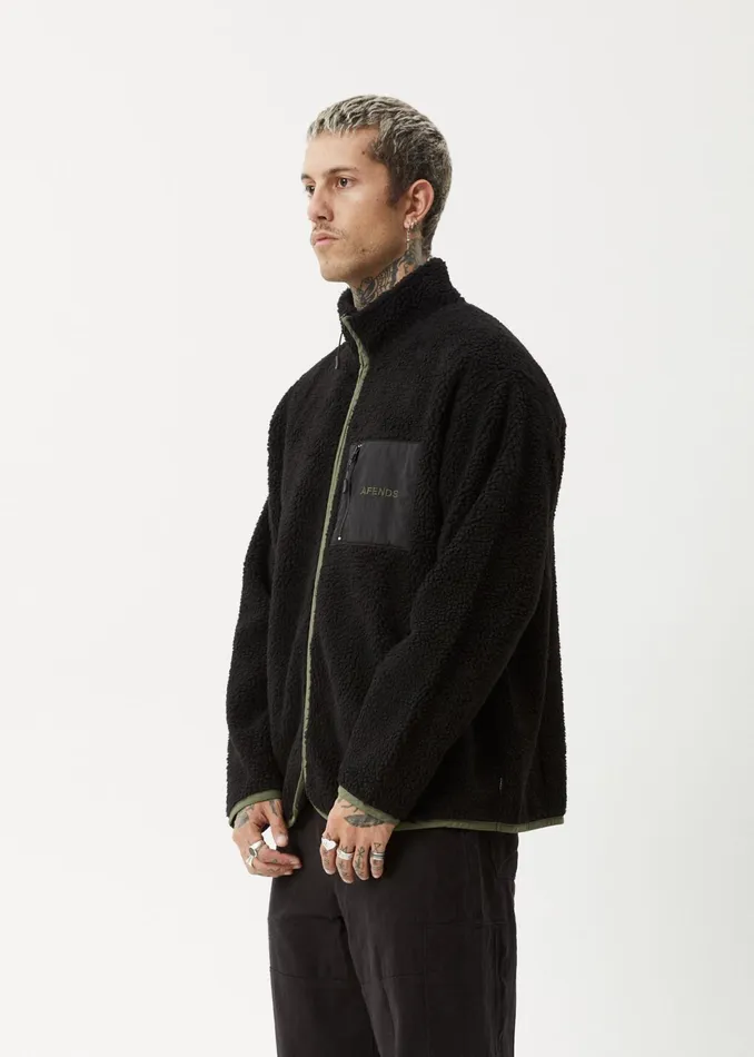 Men Outerwear Afends AFENDS Mens Arctic 8211 Fleece Zip Up Jacket 8211 Black
