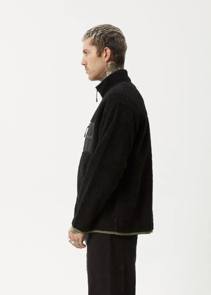 Men Outerwear Afends AFENDS Mens Arctic 8211 Fleece Zip Up Jacket 8211 Black