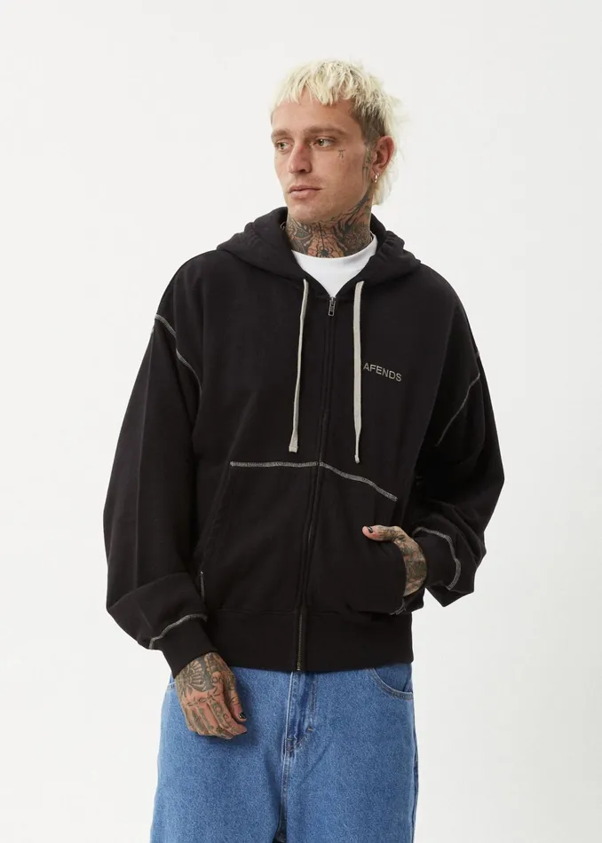 Men Outerwear Afends AFENDS Mens Burner 8211 Zip Hood 8211 Black