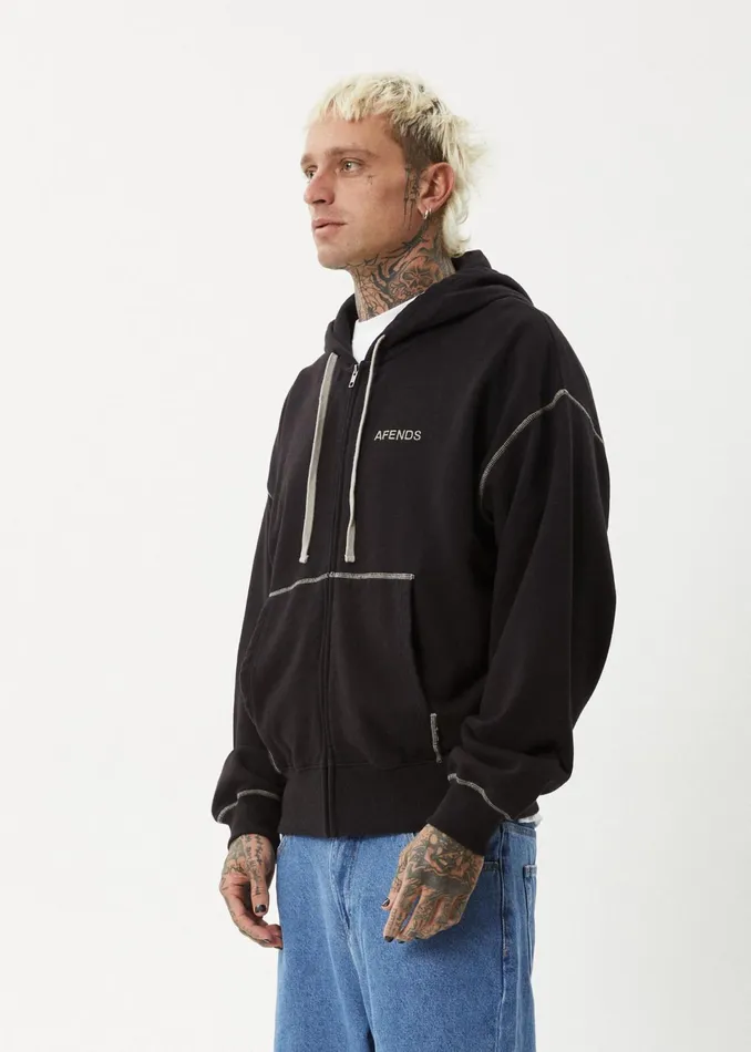 Men Outerwear Afends AFENDS Mens Burner 8211 Zip Hood 8211 Black