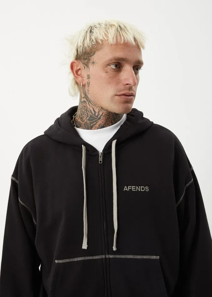 Men Outerwear Afends AFENDS Mens Burner 8211 Zip Hood 8211 Black