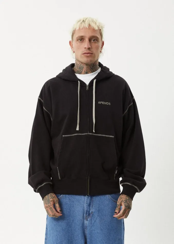 Men Outerwear Afends AFENDS Mens Burner 8211 Zip Hood 8211 Black