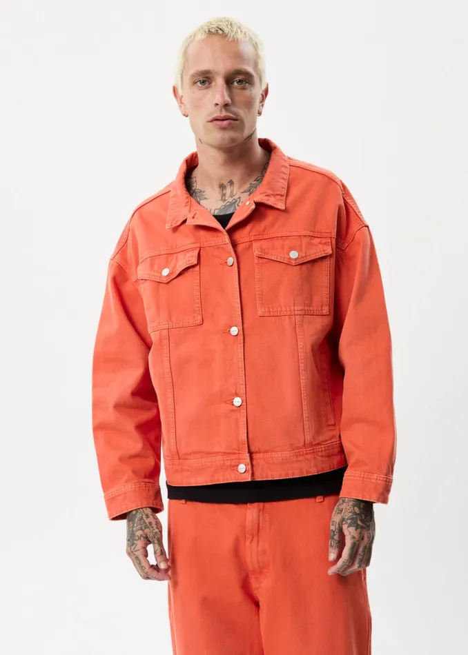 Men Outerwear Afends AFENDS Unisex Innie 8211 Unisex Denim Jacket 8211 Faded Orange