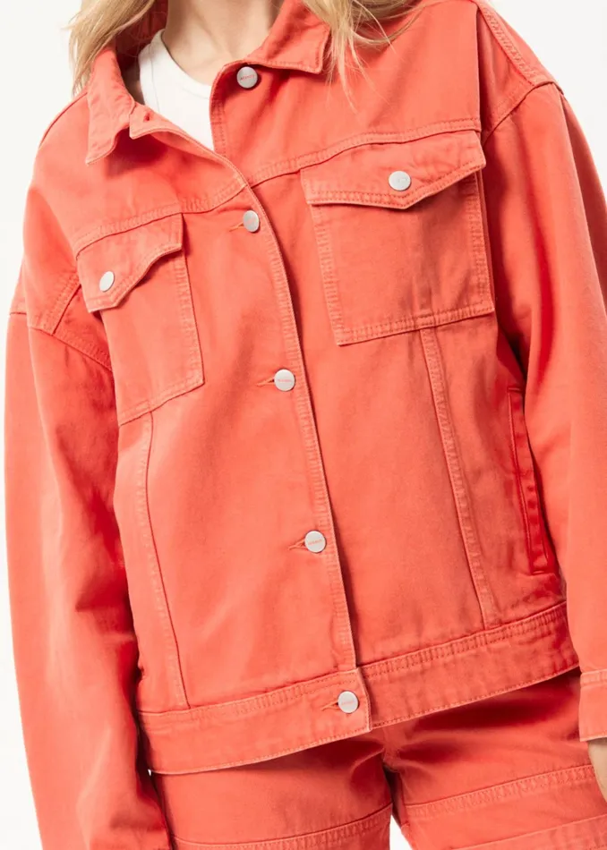 Men Outerwear Afends AFENDS Unisex Innie 8211 Unisex Denim Jacket 8211 Faded Orange