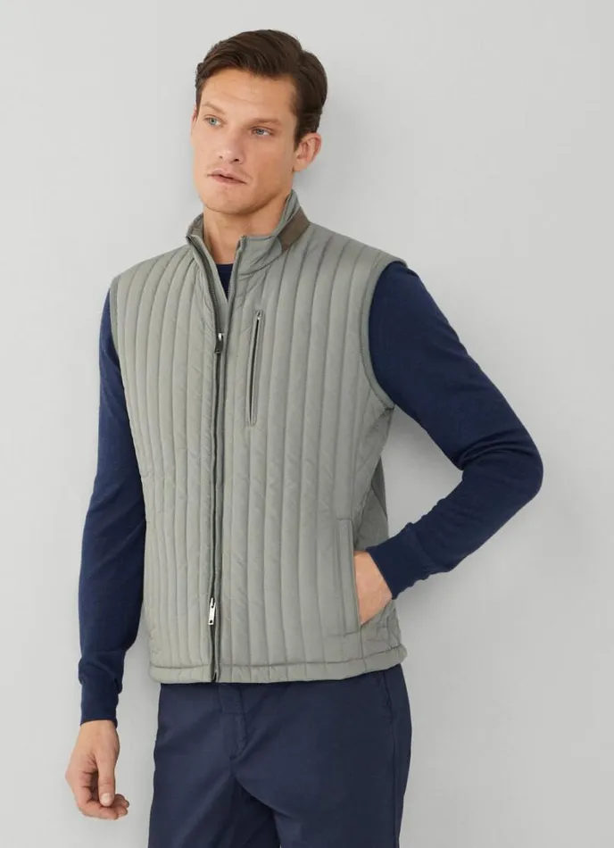 Men Padded Hybrid Gilet Khaki Hackett London Coats and Jackets