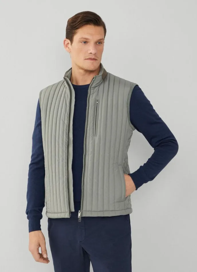 Men Padded Hybrid Gilet Khaki Hackett London Coats and Jackets