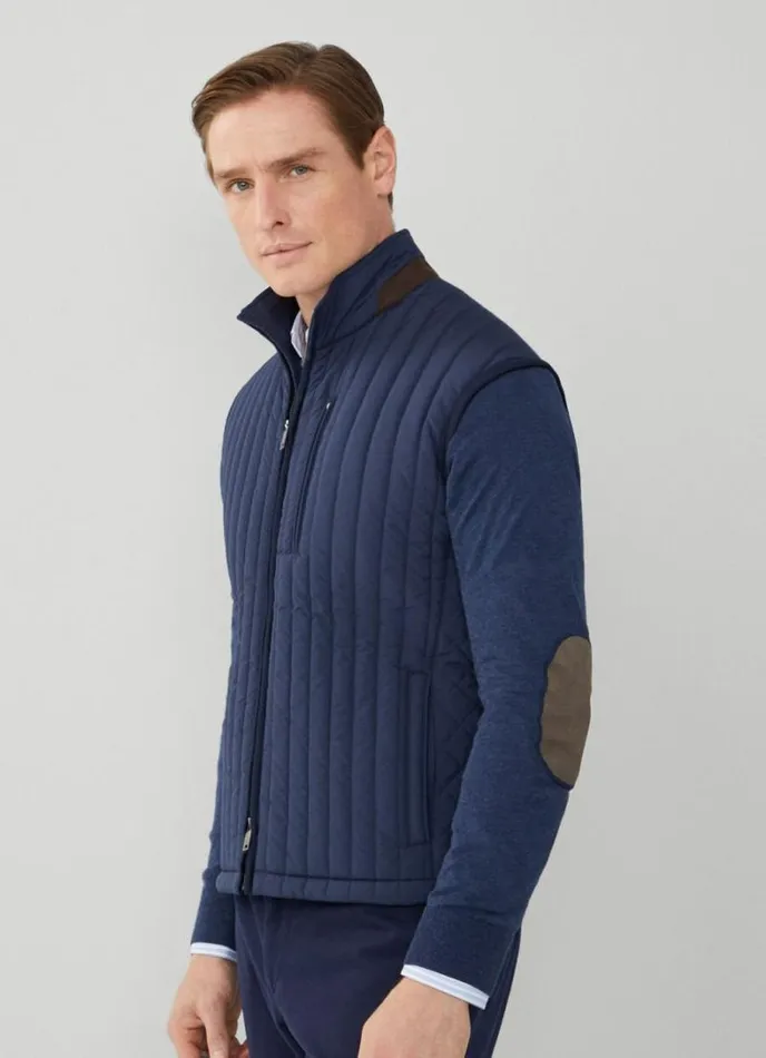 Men Padded Hybrid Gilet Navy Blazer Hackett London Coats and Jackets