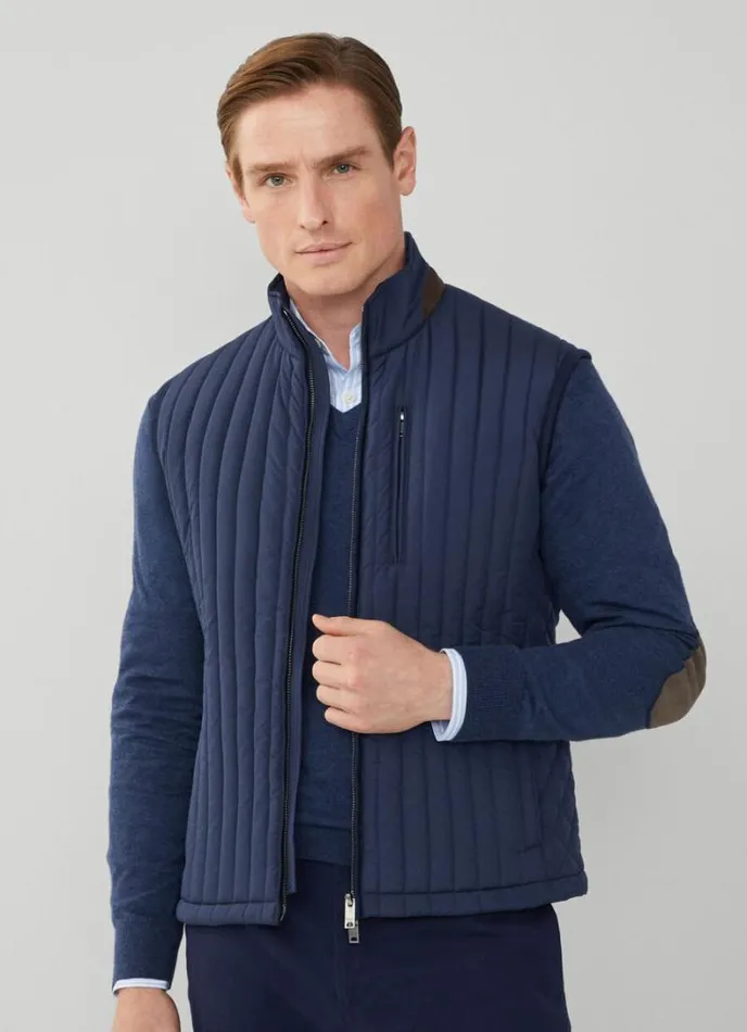 Men Padded Hybrid Gilet Navy Blazer Hackett London Coats and Jackets