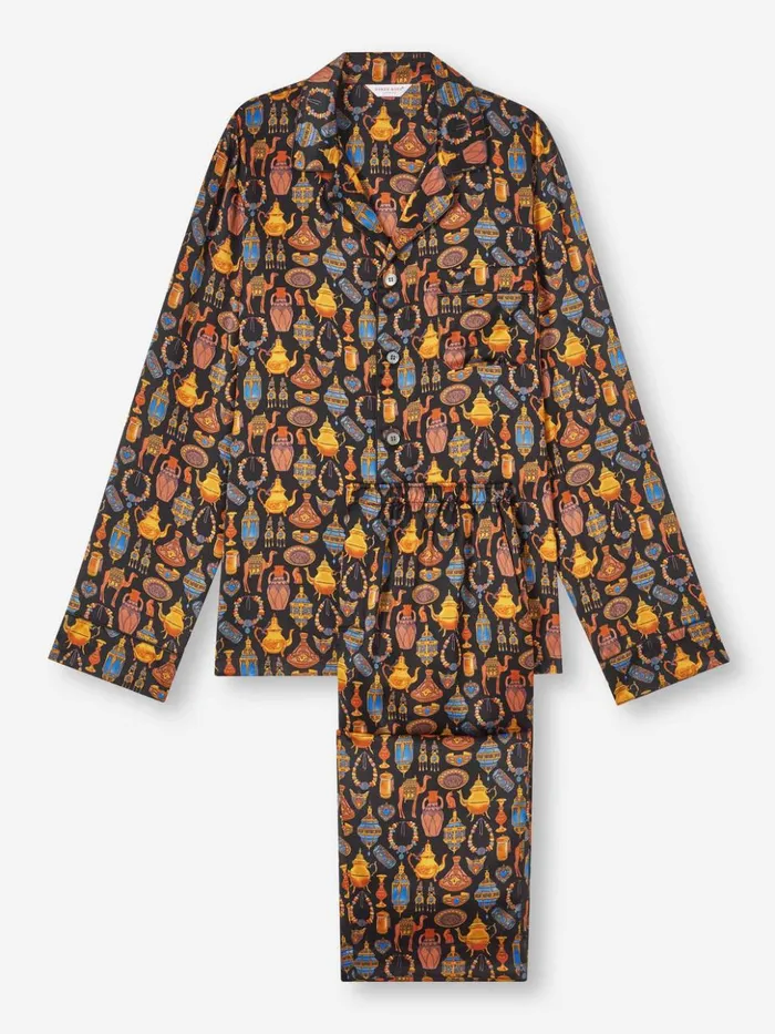 Men Pajamas Brindisi 100 Silk Satin Black Derek Rose Long Pajamas