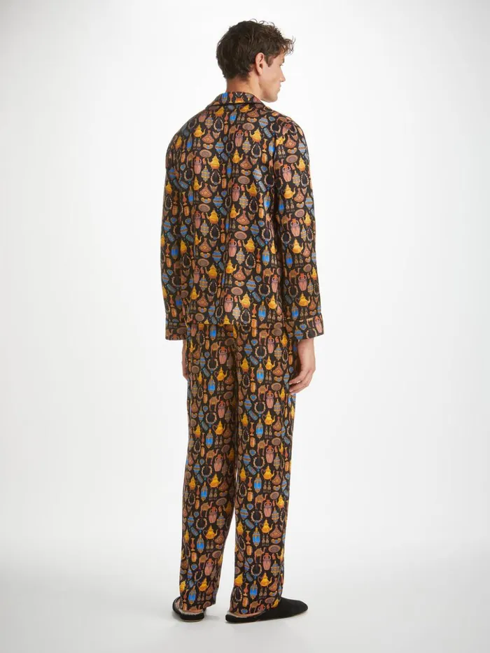 Men Pajamas Brindisi 100 Silk Satin Black Derek Rose Long Pajamas