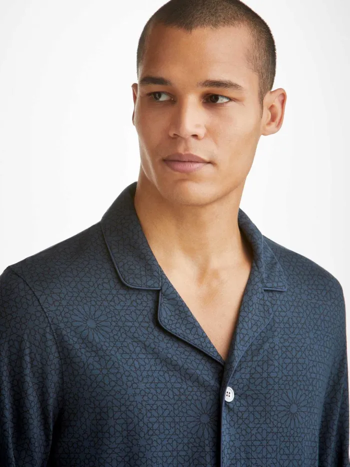 Men Pajamas London 12 Micro Modal Navy Derek Rose Long Pajamas