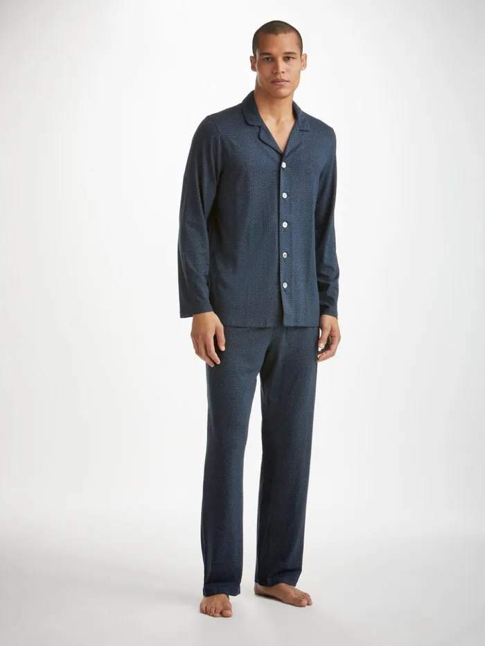 Men Pajamas London 12 Micro Modal Navy Derek Rose Long Pajamas