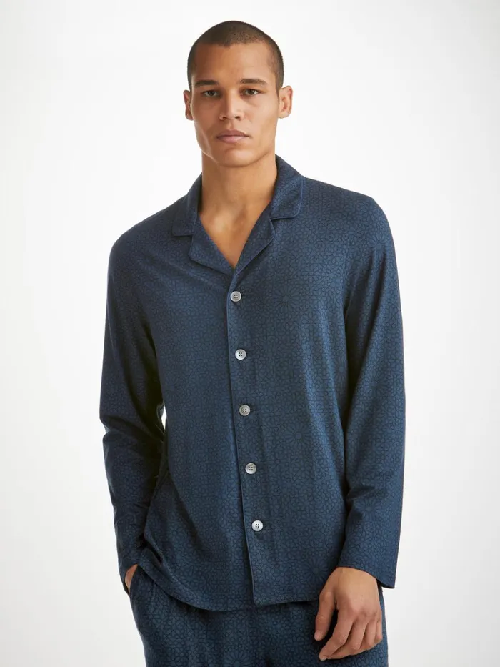 Men Pajamas London 12 Micro Modal Navy Derek Rose Long Pajamas