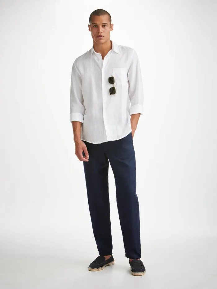 Men Pants Sydney 2 Linen Navy Derek Rose Casual Pants
